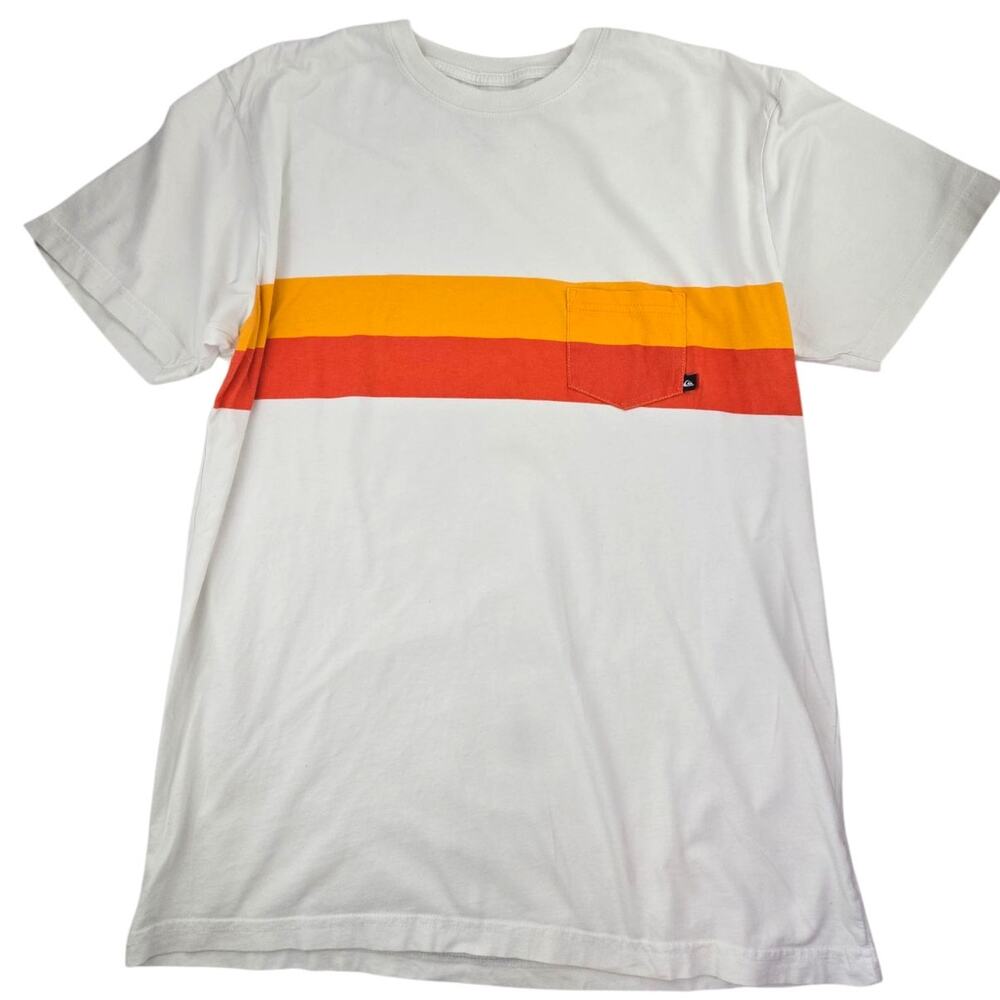 Quiksilver | White T-shirt with an Orange and Yellow Stripe | Size XXL